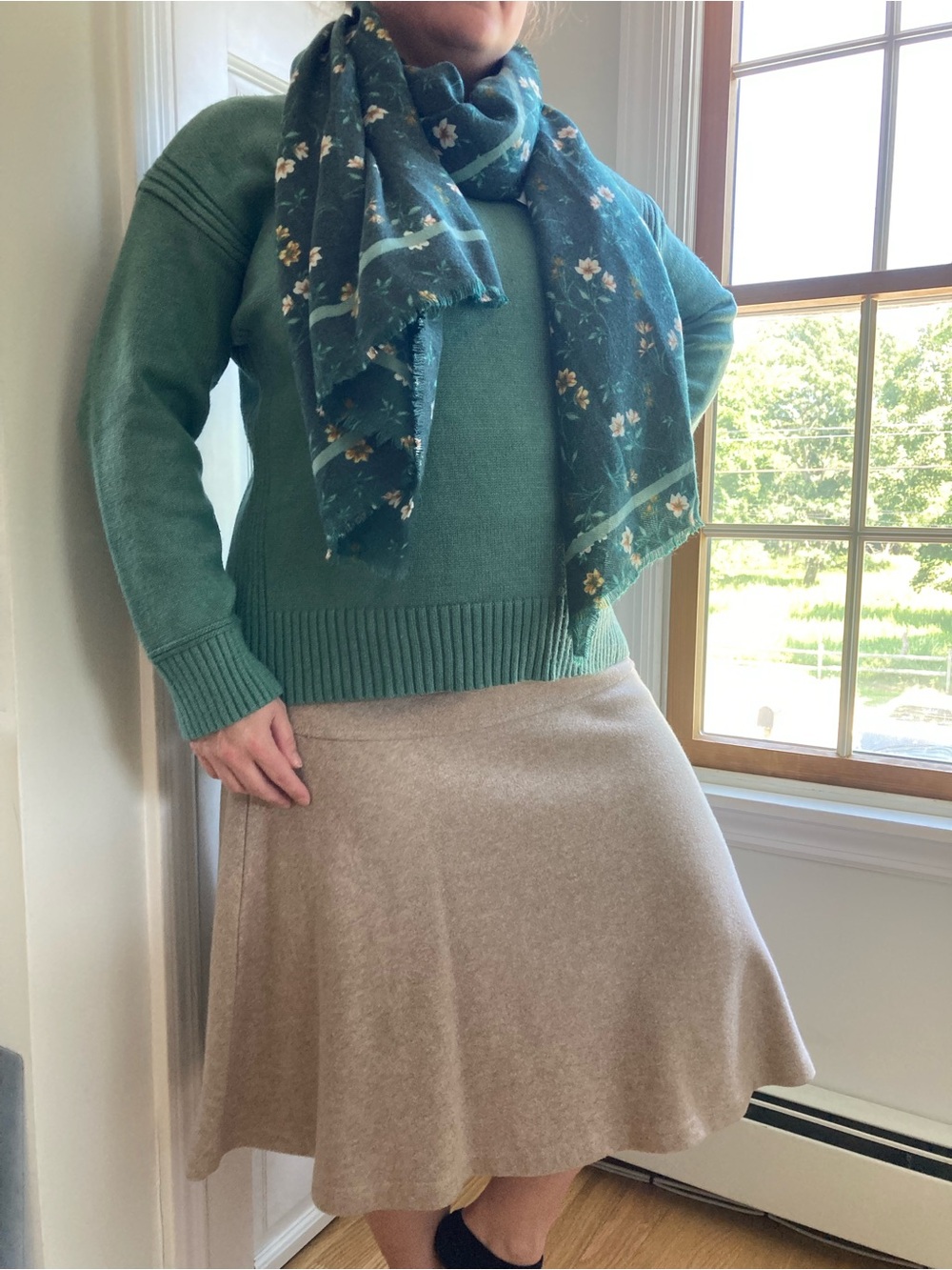 Stylish Winter Sweater with Skirt Outfit in Mint Green and Beige